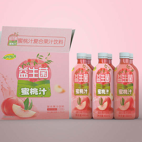 水蜜桃果汁快销零售包装箱瓶贴设计